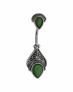 Buy 👏 Green Bead Teardrop Belly Ring - 14 Gauge 😀