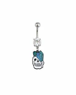 Top 10 ⭐ CZ Broken Skull Dangle Belly Ring - 14 Gauge 💯