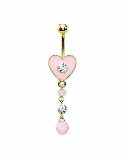 Cheapest π₯ CZ Pink Heart Dangle Belly Ring - 14 Gauge π₯
