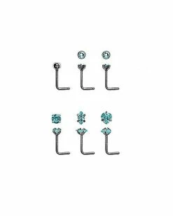 New 🔥 Multi-Pack Teal Gem 6 Pack Nose Rings - 20 Gauge 🛒