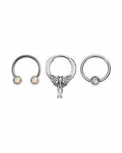 Cheap 🔔 Multi-Pack CZ Moth Silvertone Septum Rings 3 Pack - 16 Gauge 🌟 -Playboy Shop 04117826 a 1