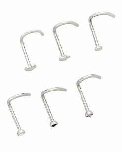 Promo 🔔 Multi-Pack Round CZ Heart and Star Screw Nose Rings 6 Pack - 20 Gauge ✔️ -Playboy Shop 04117891 b