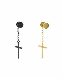 Discount 🤩 Black and Goldtone Cross Chain Dangle Fake Plugs - 18 Gauge 😀