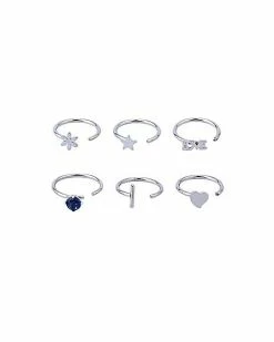 Hot Sale 👏 Multi-Pack Flower Star Love Heart Hoop Nose Rings 6 Pack - 20 Gauge 🧨