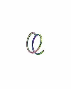 Promo ✨ Oil Slick Double Hoop Nose Ring - 20 Gauge 🔥