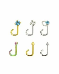 Deals 🌟 Multi-Pack Teal CZ Screw Nose Rings 6 Pack - 20 Gauge 😍