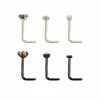 Promo 🥰 Multi-Pack CZ Silvertone and Black L-Bend Nose Rings 6 Pack - 20 Gauge ⭐