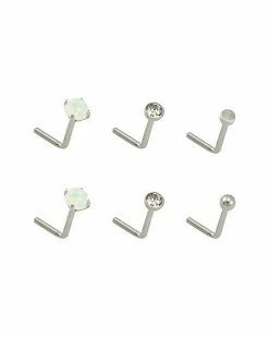 Best deal 💯 Multi-Pack CZ and Opal-Effect L-Bend Nose Rings 6 Pack - 20 Gauge 😀