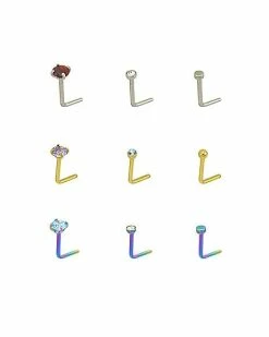 Cheapest 🎉 Multi-Pack Multi-Color CZ L-Bend Nose Rings 9 Pack - 20 Gauge 👍