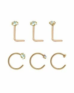 Buy 👍 Multi-Pack CZ Rose Gold L-Bend and Hoop Nose Rings 6 Pack- 20 Gauge 👍 -Playboy Shop 04119194 b