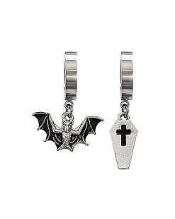 Promo 😍 Bat and Coffin Mismatched Huggie Hoop Dangle Earrings 🥰