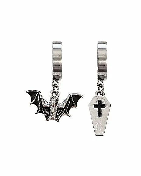 Promo π Bat and Coffin Mismatched Huggie Hoop Dangle Earrings π₯° 3 Promo π Bat and Coffin Mismatched Huggie Hoop Dangle Earrings π₯°