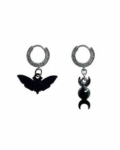 Deals 🥰 Moth and Moon Mismatched Huggie Hoop Dangle Earrings ⌛ -Playboy Shop 04123527 b