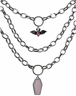 Best Pirce 🌟 CZ Pink Multi-Pack Coffin and Bat Link Chain Necklaces - 3 Pack 🧨