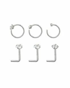 Flash Sale 🧨 Multi-Pack Round and Square CZ L-Bend Nose Rings and Hoop Nose Rings 6 Pack - 20 Gauge 😀 -Playboy Shop 04173480 a