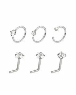 Flash Sale 🧨 Multi-Pack Round and Square CZ L-Bend Nose Rings and Hoop Nose Rings 6 Pack - 20 Gauge 😀 -Playboy Shop 04173480 b