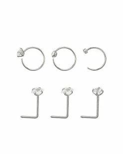 Flash Sale 🧨 Multi-Pack Round and Square CZ L-Bend Nose Rings and Hoop Nose Rings 6 Pack - 20 Gauge 😀 -Playboy Shop 04173498 a
