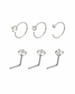 Flash Sale 🧨 Multi-Pack Round and Square CZ L-Bend Nose Rings and Hoop Nose Rings 6 Pack - 20 Gauge 😀 -Playboy Shop 04173498 b