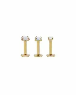 Budget 🤩 Multi-Pack Opal-Effect Goldtone Labret Lip Rings 3 Pack - 16 Gauge ⭐