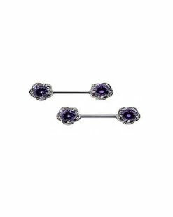 Buy 🤩 Purple CZ Flower Nipple Barbells - 14 Gauge 😀