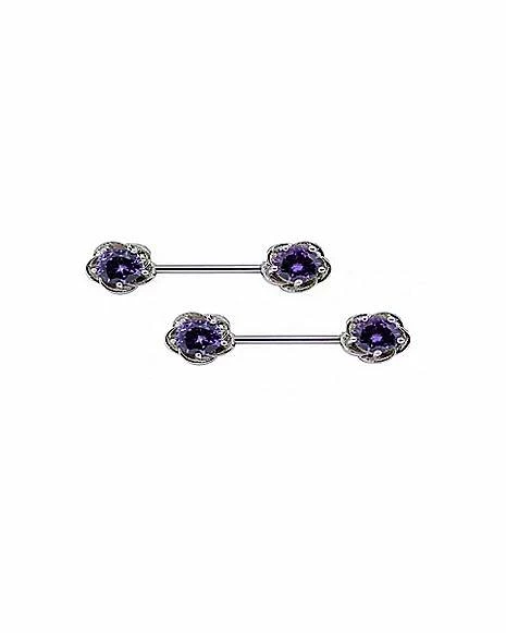 Buy π€© Purple CZ Flower Nipple Barbells - 14 Gauge π 3 Buy π€© Purple CZ Flower Nipple Barbells - 14 Gauge π