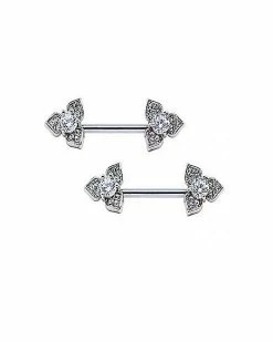 Cheapest 👏 CZ Flower Petal Nipple Barbells - 14 Gauge 🔔