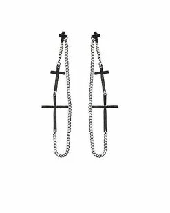 Discount 🧨 Silvertone Crosses Chain Dangle Earrings ✔️
