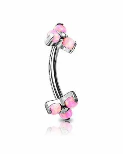 Flash Sale ❤️ Body Sensitive Pink Flower Synthetic Opal ASTM F-136 Titanium Curved Barbell - 16 Gauge 🛒
