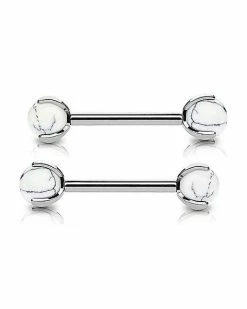 Coupon 🌟 Body Sensitive White Howlite Prong Stone ASTM F-136 Titanium Barbells - 14 Gauge 🧨