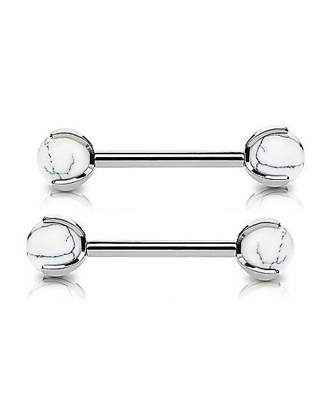 Coupon π Body Sensitive White Howlite Prong Stone ASTM F-136 Titanium Barbells - 14 Gauge 𧨠3 Coupon π Body Sensitive White Howlite Prong Stone ASTM F-136 Titanium Barbells - 14 Gauge π§¨