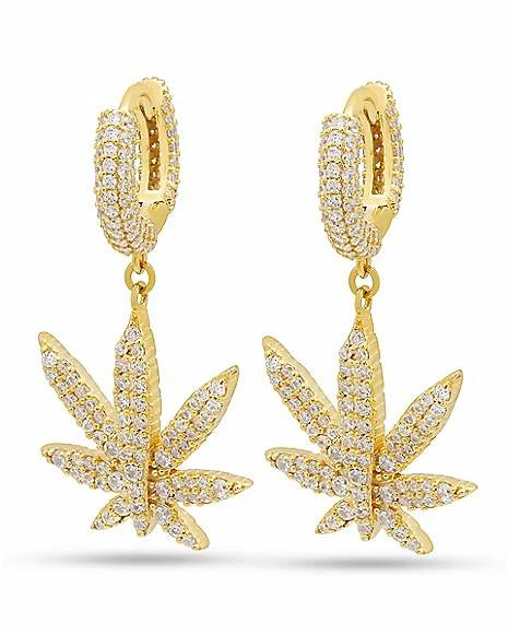 Brand new π CZ Iced Weed Leaf Dangle Hoop Earrings π 3 Brand new π CZ Iced Weed Leaf Dangle Hoop Earrings π