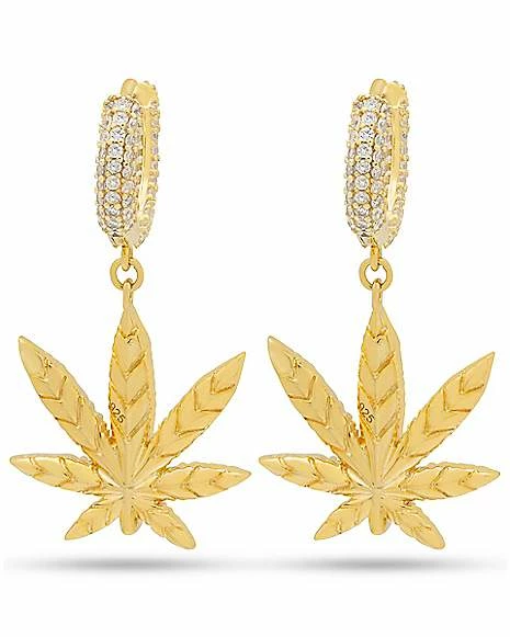 Brand new π CZ Iced Weed Leaf Dangle Hoop Earrings π 4 Brand new π CZ Iced Weed Leaf Dangle Hoop Earrings π - Image 2