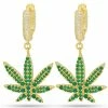 Best deal ⭐ Green CZ Iced Weed Leaf Hoop Earrings 🤩 -Playboy Shop 07648991 a