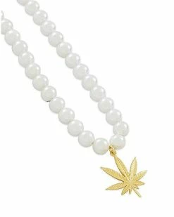 Cheapest 👏 Pearl-Effect Goldplated Weed Leaf Necklace 🎉 -Playboy Shop 07649023 b